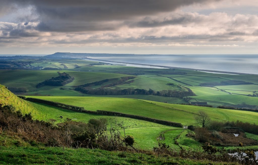 Chesil Beach in West Dorset, the filming location featured in the movie On Chesil Beach.