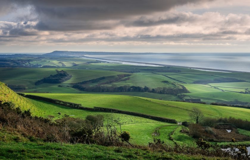Chesil Beach in West Dorset, the filming location featured in the movie On Chesil Beach.